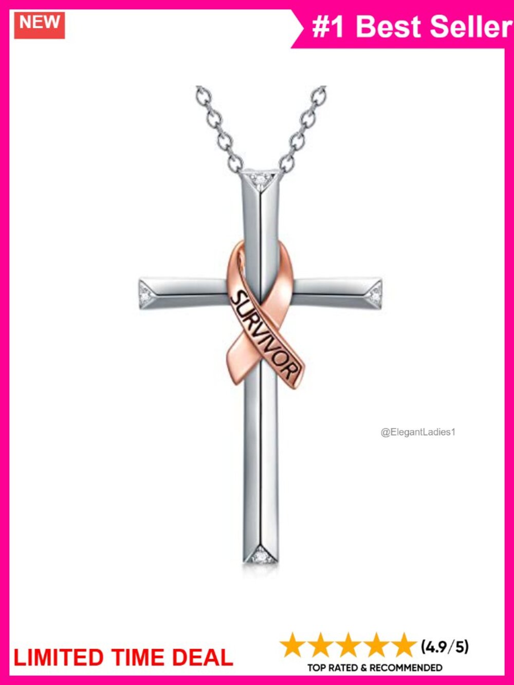 925 Sterling Silver Breast Cancer Survivor Heart Pendant Necklace